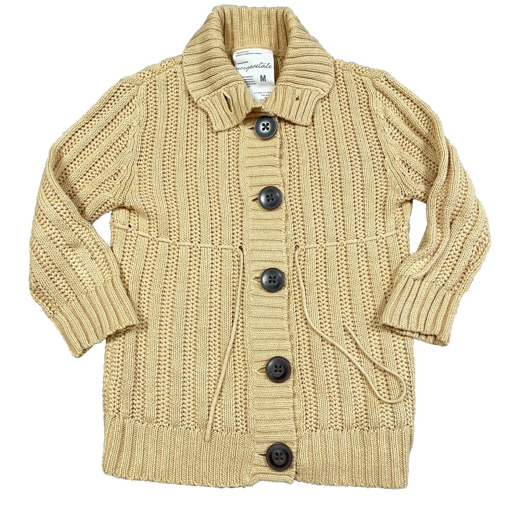 Vintage Y2K Aeropostale Cardigan Sweater Women Medium Chunky Cable Knit Tan